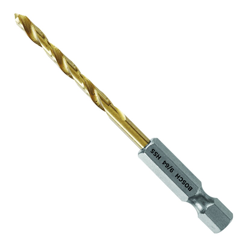BOSCH TI2136IM 1-Piece 9/64 In. x 2-7/8 In. Titanium Nitride Coated Metal Drill Bit Impact Tough with Impact-Rated Hex Shank Ideal for Heavy-Gauge Carbon Steels, Light Gauge Metal, Hardwood - Image 1